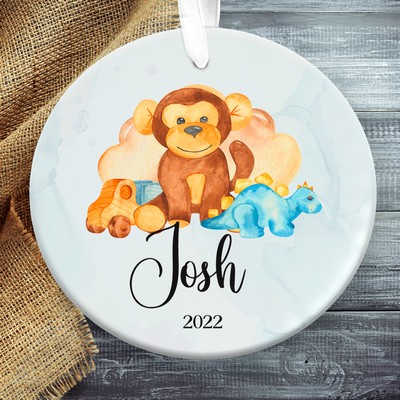 Little Monkey Baby Christmas Ornament, Baby First Christmas, Personalized Newborn Gift