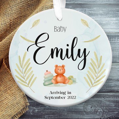 Little Baby Bear Arriving Christmas Ornament, Baby Announcement, Baby Shower Gift