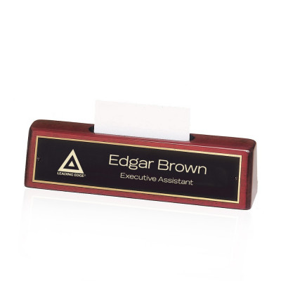 Logo Engraved Rosewood Piano Finish Desk Nameplate with Card Holder
