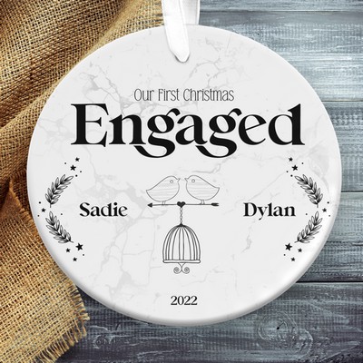 Love Birds Our First Christmas Engaged Christmas Ornament, Personalized Engagement Gifts