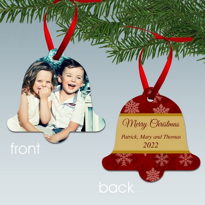 Merry Christmas Bell Shaped Aluminum Personalized Photo Ornament