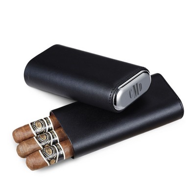 Monogrammed Black Leather Cedar Lined 54 Gauge 3 Cigar Holder