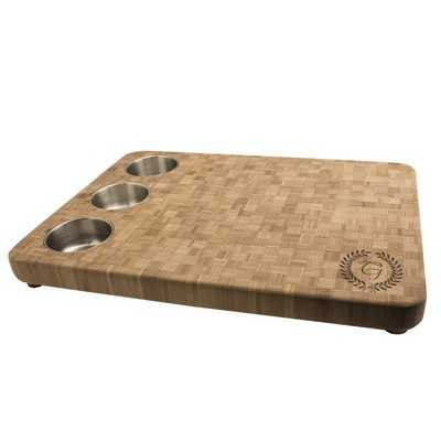 Monogrammed Butcher Block Cutting Board with 3 Bowls