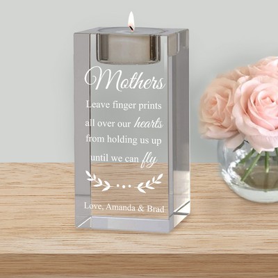Mothers Personalized Reflective Crystal Tealight Candle Holder for Mom
