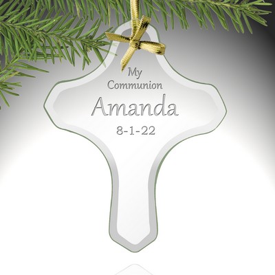 My Communion Personalized Cross Glass Christmas Ornament