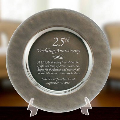Personalized Silver Glass 25th Anniversary Plate