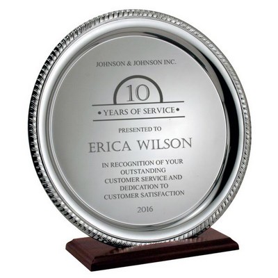 Personalized Years of Service Award Silver Plate on Wood Base