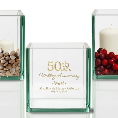 Personalized 50th Anniversary Glass Cube Candle Holder