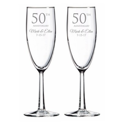 Personalized 50th Anniversary Glass Toasting Flute Set