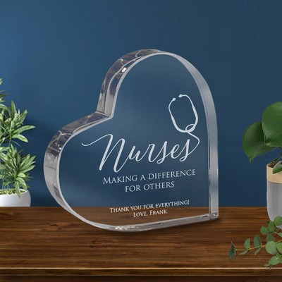 Personalized Crystal Heart Shaped Plaque for Nurses