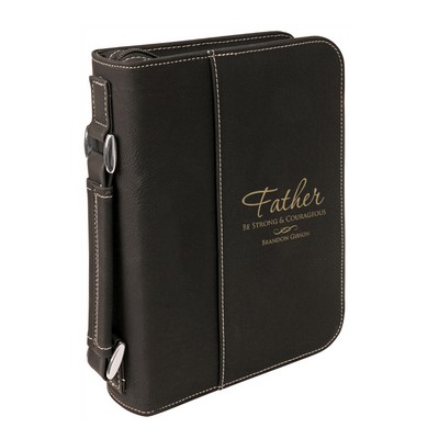 Personalized Black Leatherette Bible Cover with Handle for Dad