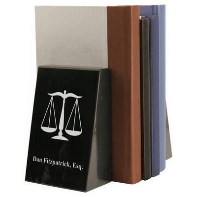 Personalized Black Marble Scales of Justice Bookends