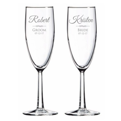 Personalized Bride and Groom Glass Toasting Flute Set