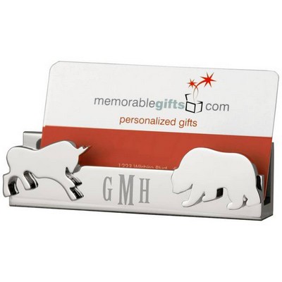 Personalized Bull and Bear Desktop Business Card Holder