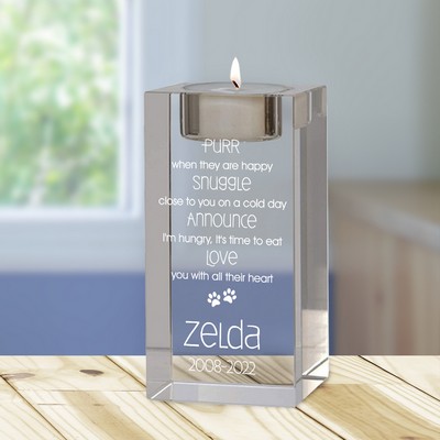 Personalized Cat Memorial Crystal Candle Holder