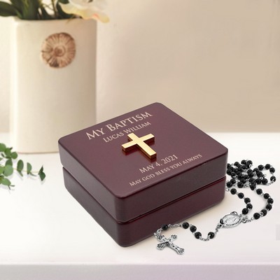 Personalized Contemporary Baptism Wooden Rosary Box