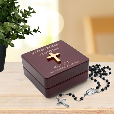 Personalized Contemporary Confirmation Wooden Rosary Box