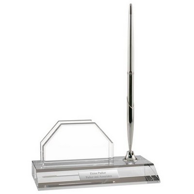Personalized Crystal Desk Business Card Holder with Pen