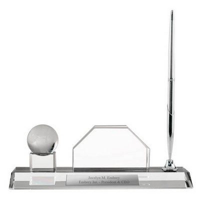 Personalized Crystal Desktop Business Card Holder with Globe