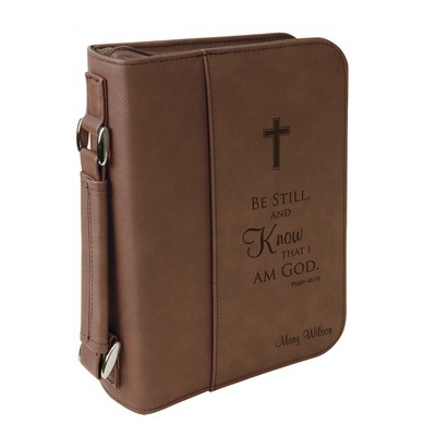 Personalized Dark Brown Leatherette Bible Cover with Handle