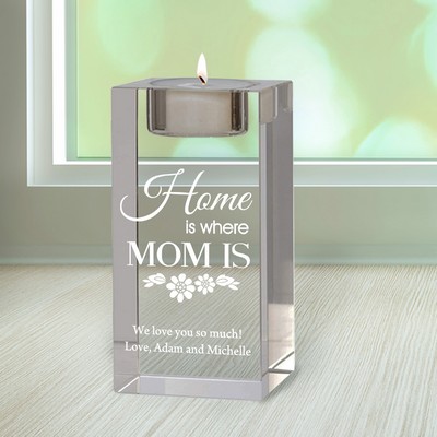Personalized Home is Where Mom is Crystal Tealight Candle Holder