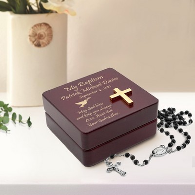 Personalized Inspirational Wooden Baptism Rosary Box