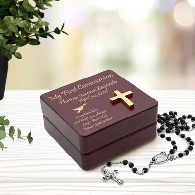 Personalized Inspirational Wooden First Communion Rosary Box