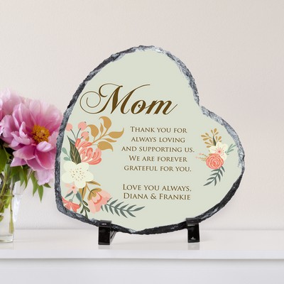 Personalized Keepsake Heart Slate Stone Plaque for Mom