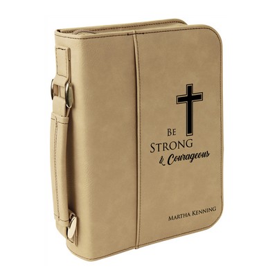 Light Brown Leatherette Personalized Large Bible Cover with Handle