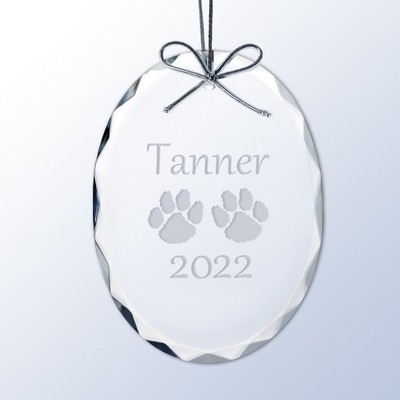 Personalized Paw Print Crystal Christmas Ornament