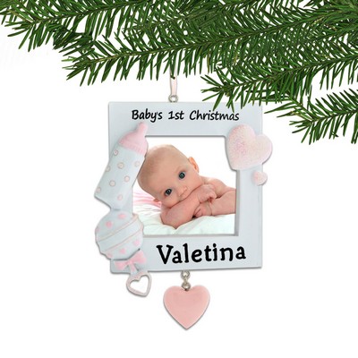 Personalized Pink Baby 1st Christmas Framed Ornament