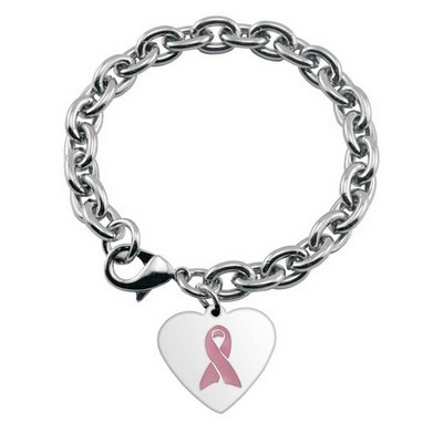 Personalized Pink Ribbon Charm Bracelet