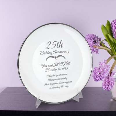 Personalized Porcelain 25th Anniversary Plate with Silver Rim