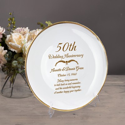 Personalized Porcelain 50th Anniversary Plate with Gold Rim