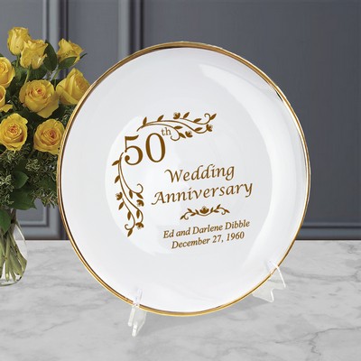 Personalized Porcelain Floral 50th Anniversary Plate with Gold Rim