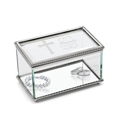 Personalized Rectangular Glass Trinket Box with Cross