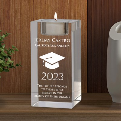 Personalized Reflective Tealight Crystal Candle Holder for Graduation