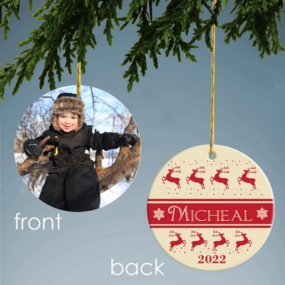 Personalized Reindeer Pattern Ceramic Photo Ornament