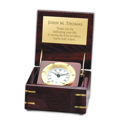 Exceptional Personalized Rosewood Piano Finish Clock With Brass Accents