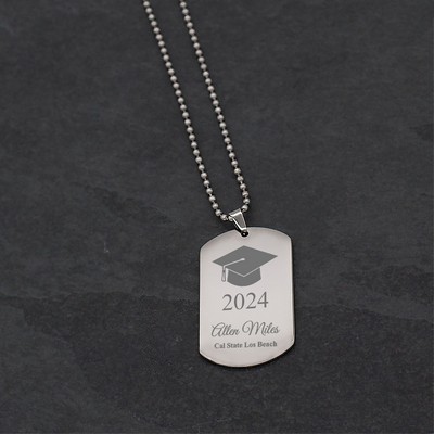 Personalized Silver Graduation Dog Tag Necklace