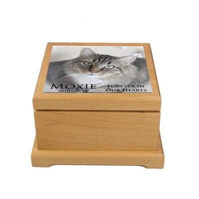 Personalized Small Red Alder Pet Urn with Photo