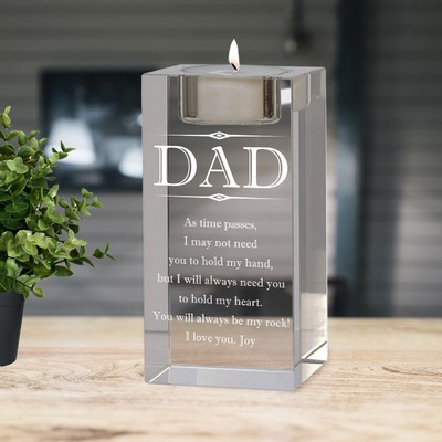 Personalized Keepsake Crystal Tealight Candle Holder for Dad