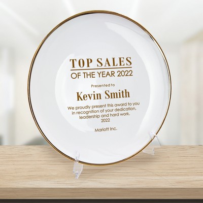 Powerful Top Sales Award on a Gold Rim Porcelain Plate