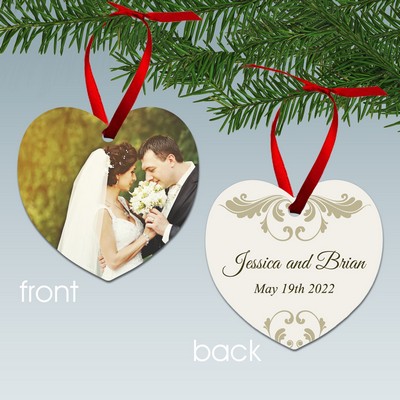 Personalized Wedding Photo Couples Heart Ornament