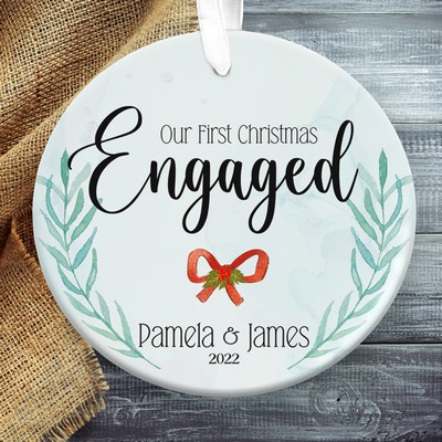 Our First Christmas Engaged Christmas Ornament, Personalized Engagement Ornament Gift