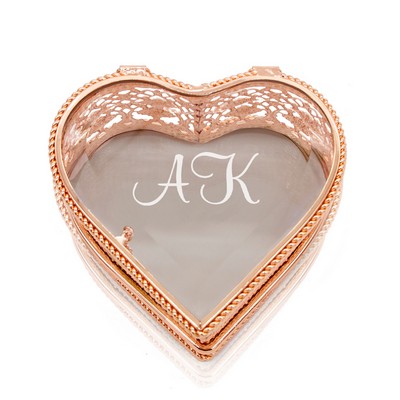 Impressive Personalized Rose Gold Heart Jewelry Box with Initials