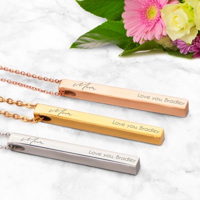 Personalized Pillar Bar Pendant Necklace for Mom in silver, gold and rose gold