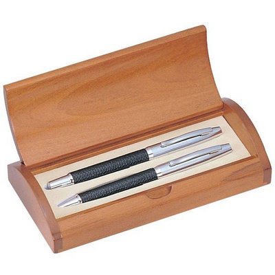 Executive Black Leather Personalized Pen Set