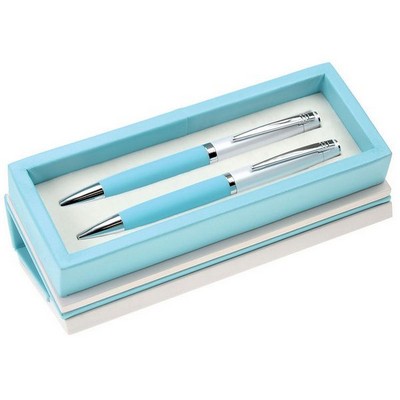 Silver Pearl Pen and Pencil Set with Colored Grip