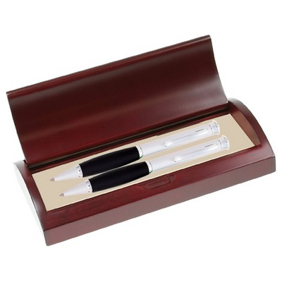 Personalized Stylish Ballpoint Pen and Pencil Set in Rosewood Box